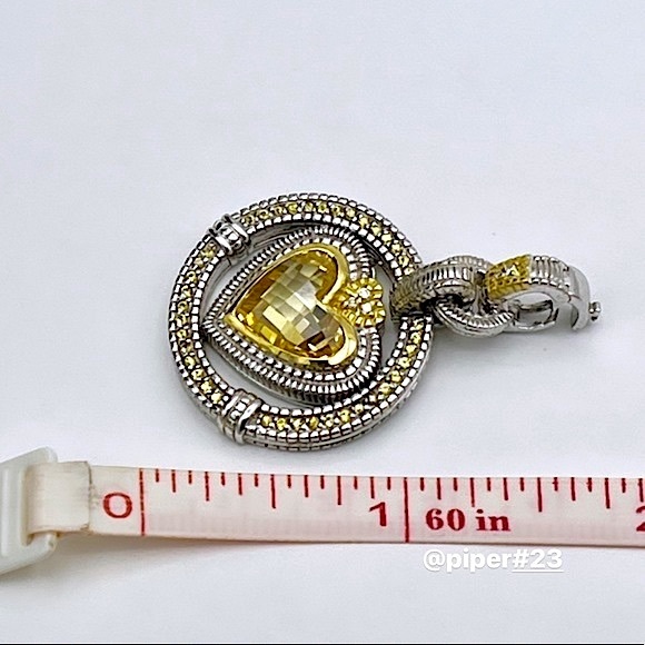 RARE Judith Ripka JR TWO Canary Crystal & Diamond Pendant Enhancer with Xtras - Picture 10 of 11
